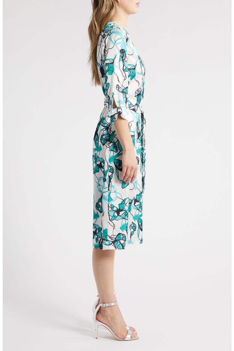 Abstract Print Tie Waist A-Line Midi Dress, Alternate, color, EMERALD AWE MULTI