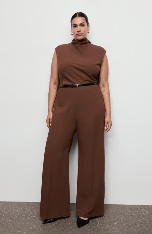 Mango Drape Neck Belted Jumpsuit In Brown