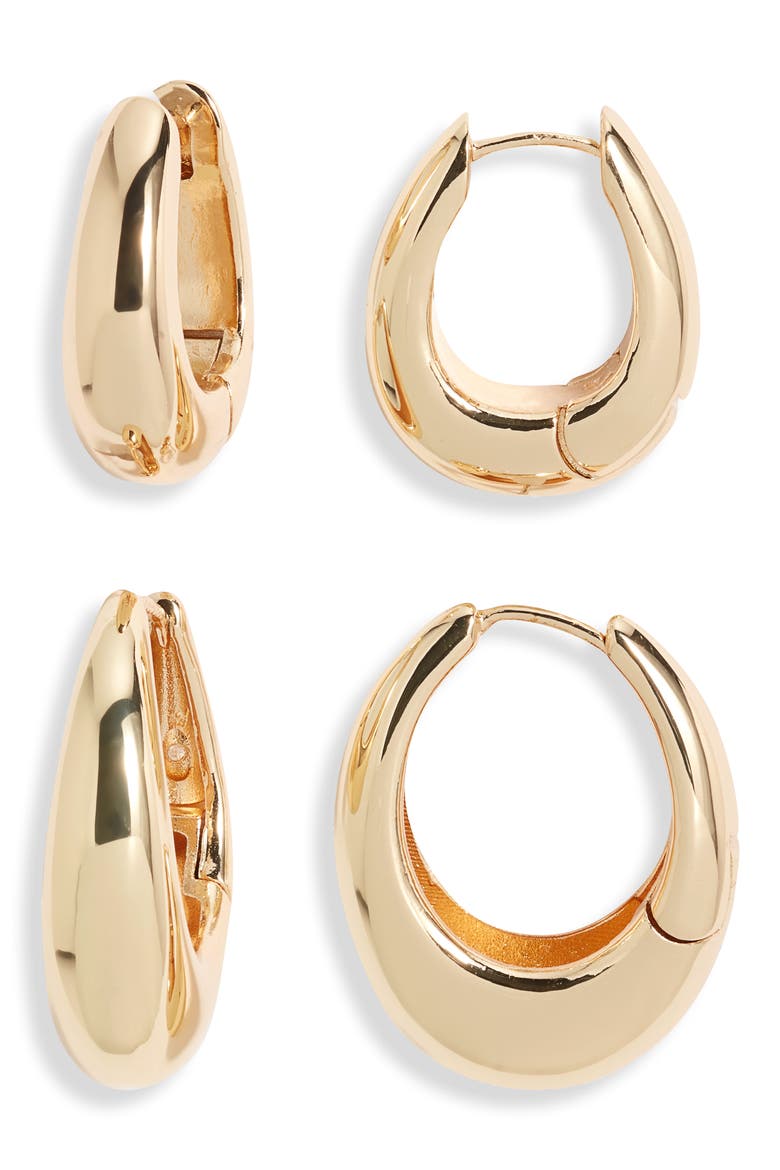 Set of 2 Huggie Hoop Earrings, Main, color, GOLD