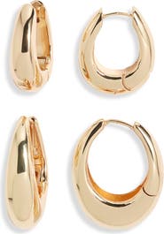 Open Edit Set of 2 Huggie Hoop Earrings