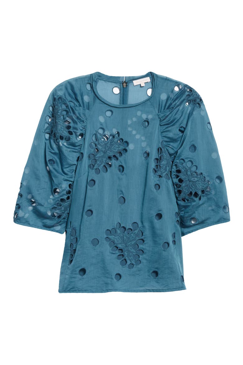 Honeysuckle Eyelet Top, Alternate, color, DEEP TEAL