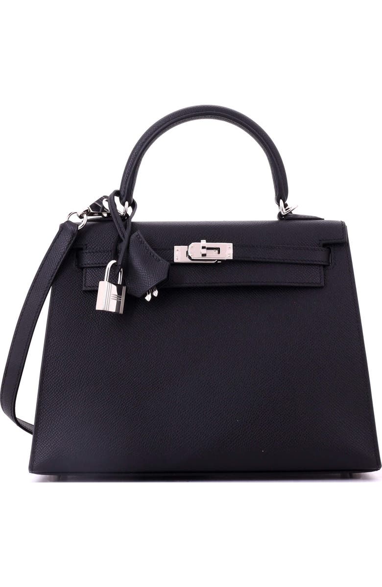 Pre-Owned Hermes Kelly Handbag Black Epsom with Palladium Hardware 25, Main, color, Noir