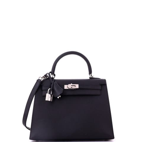 Kelly Handbag Black Epsom with Palladium Hardware 25