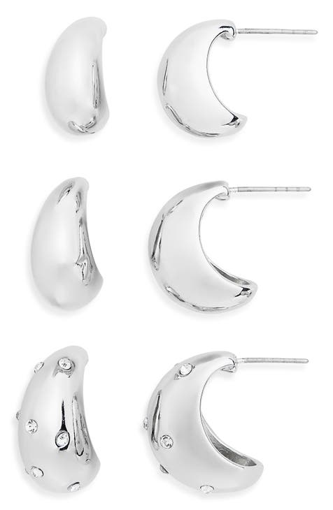 Set of 3 Puffy Hoop Earrings