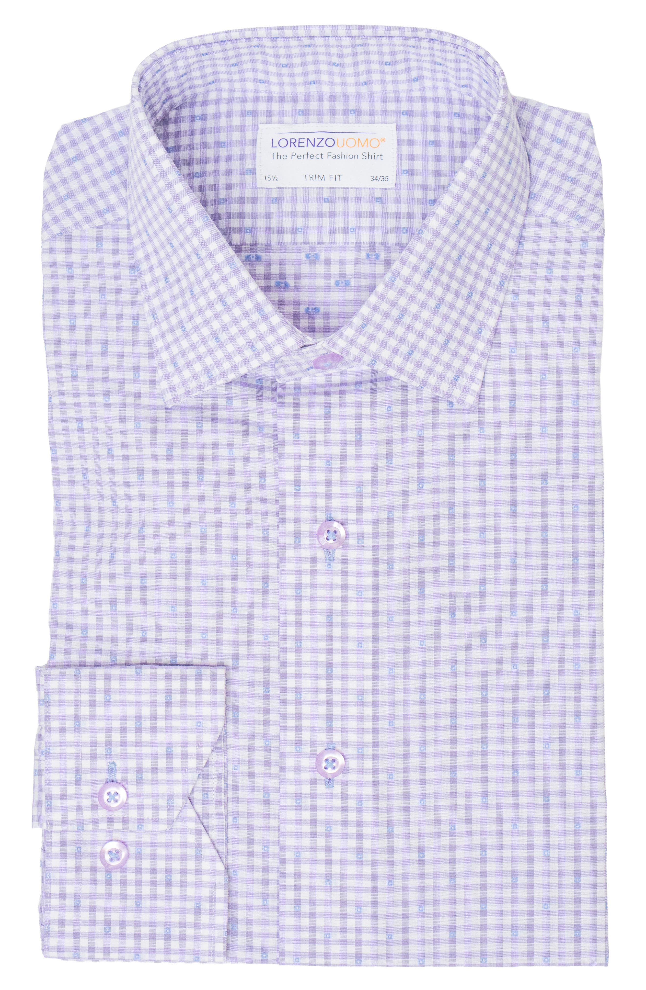 Lorenzo Uomo Trim Fit Dotted Gingham Cotton Dress Shirt