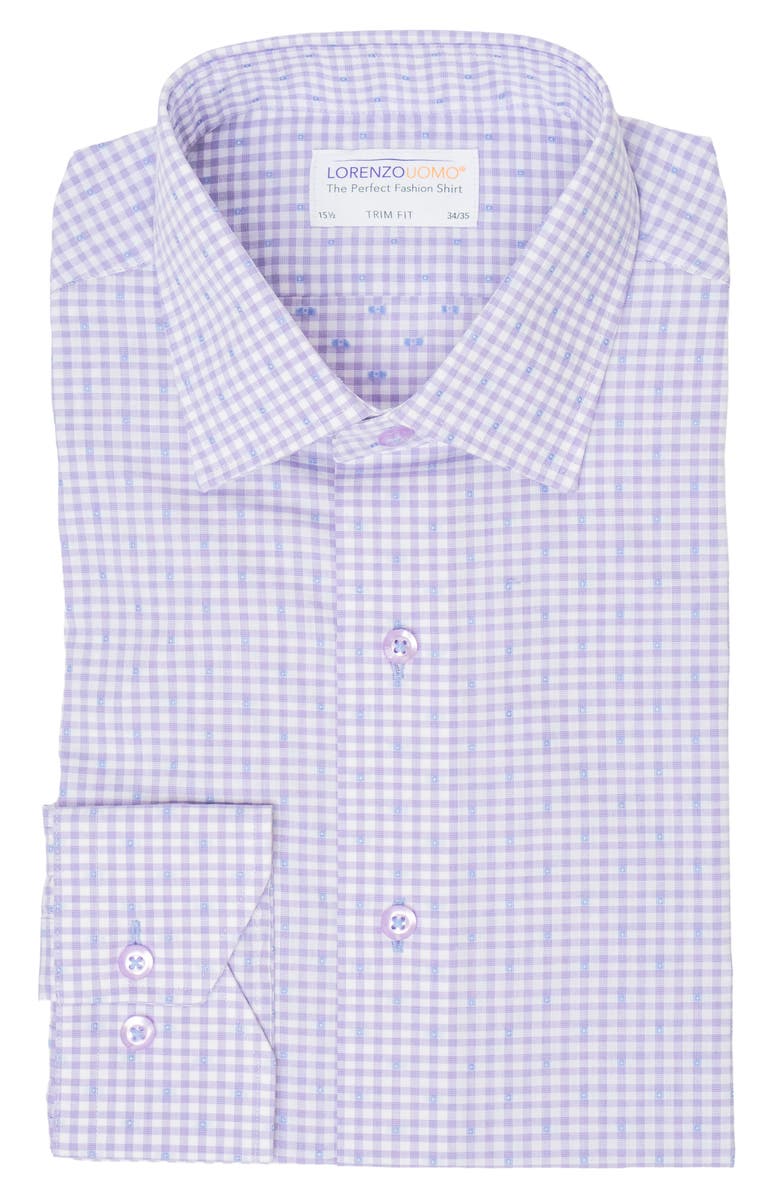 Lorenzo Uomo Trim Fit Dotted Gingham Cotton Dress Shirt, Main, color, Purple