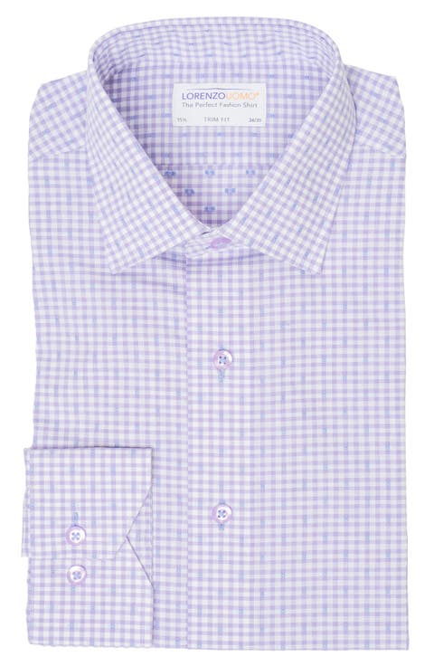 Trim Fit Dotted Gingham Cotton Dress Shirt (Regular & Big)