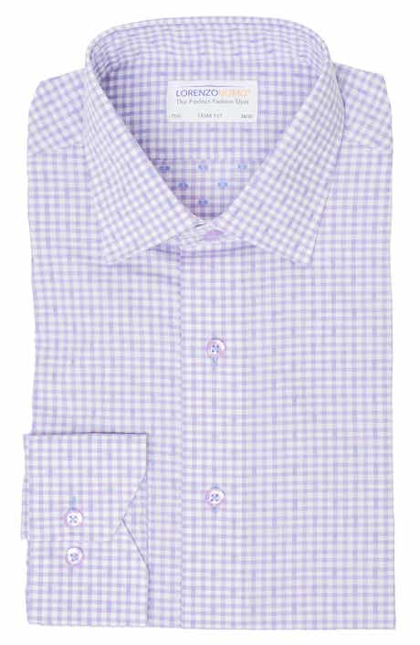 Lorenzo Uomo Trim Fit Dotted Gingham Cotton Dress Shirt
