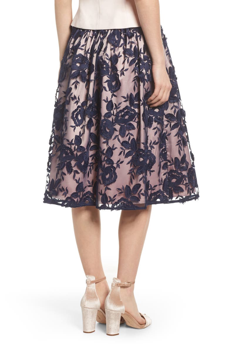 Embroidered Midi Skirt, Alternate, color, NAVY