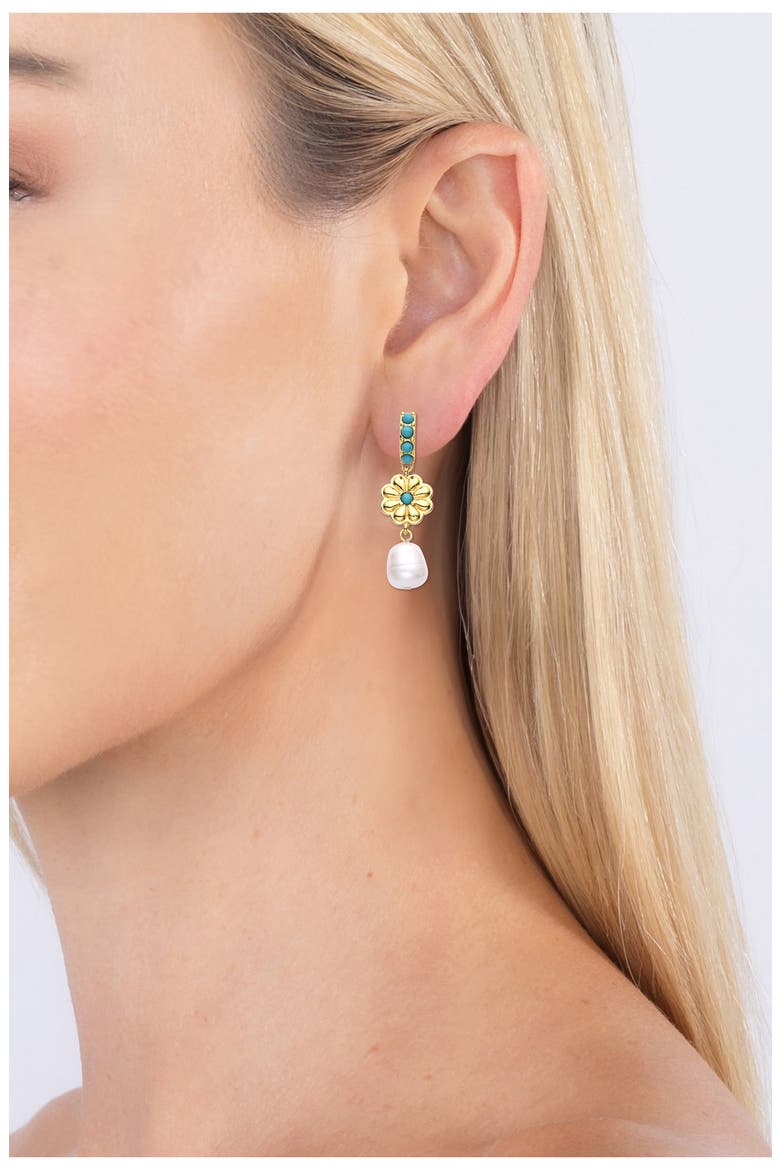 Myla Crystal & Imitation Pearl Drop Huggie Hoop Earrings, Alternate, color, GOLD