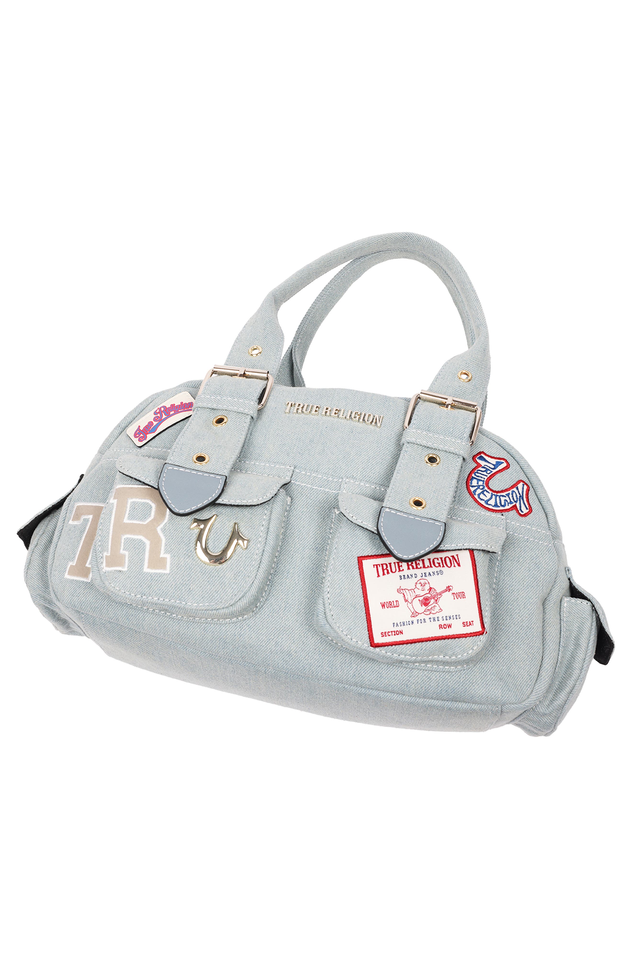 True Religion Multipatch Satchel Bag, Alternate, color, Denim