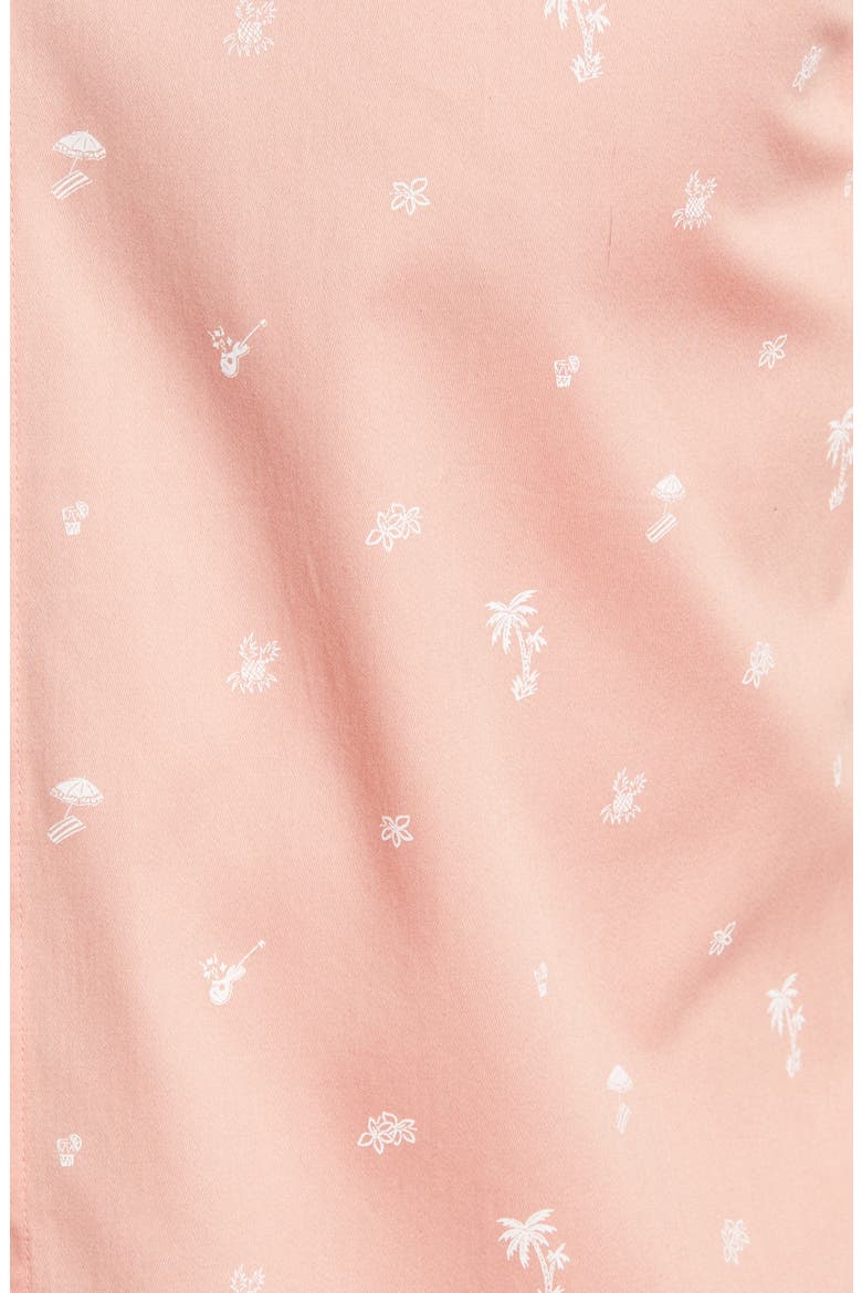 Slim Fit Tropical Print Short Sleeve Button-Up Shirt, Alternate, color, CORAL