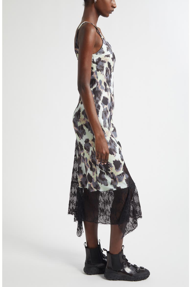 Anemone Satin & Lace Tank Dress, Alternate, color, SNOW LEOPARD