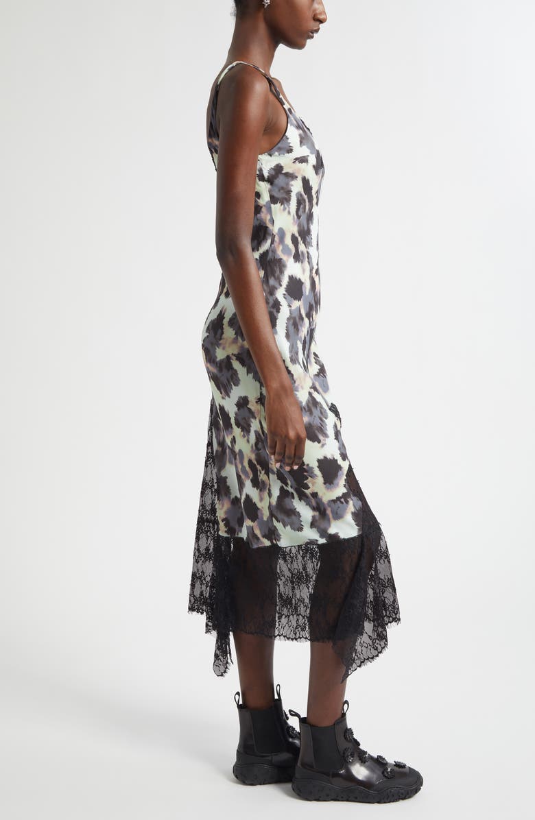 Collina Strada Stone Flower Drip Anemone Satin & Lace Tank Dress, Alternate, color, Snow Leopard