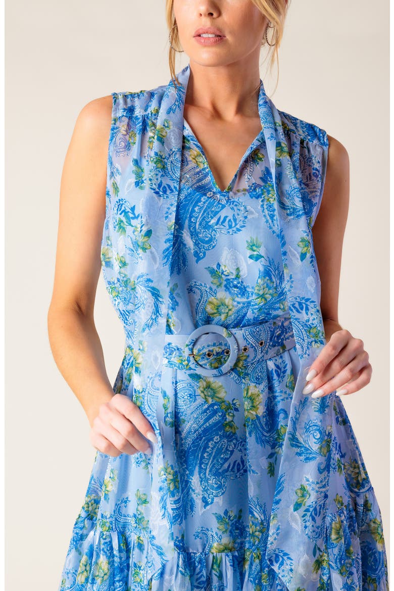 Paisley Tie Neck Sleeveless Chiffon Midi Dress, Alternate, color, POWDER BLUE