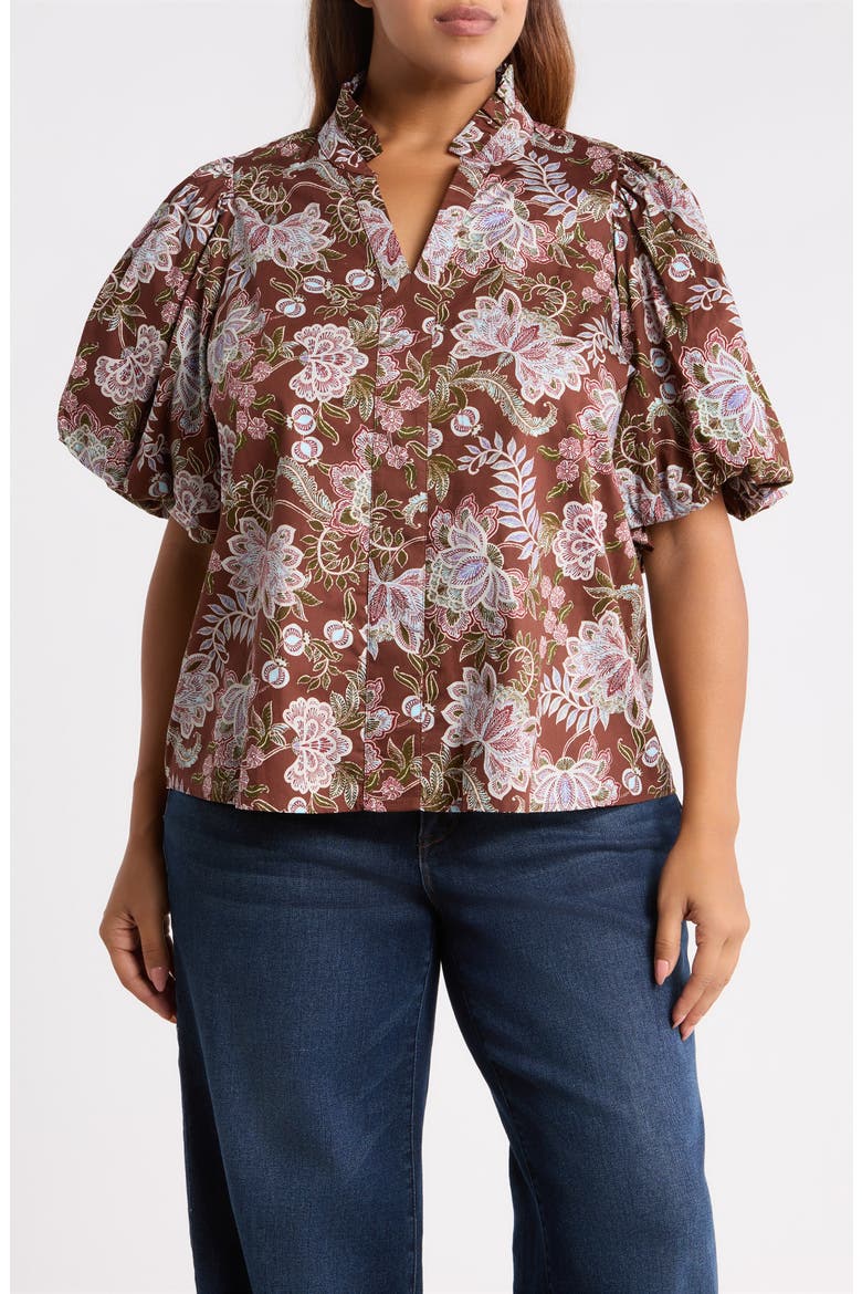 Pipa Bubble Sleeve Top, Main, color, BROWN-FLORAL