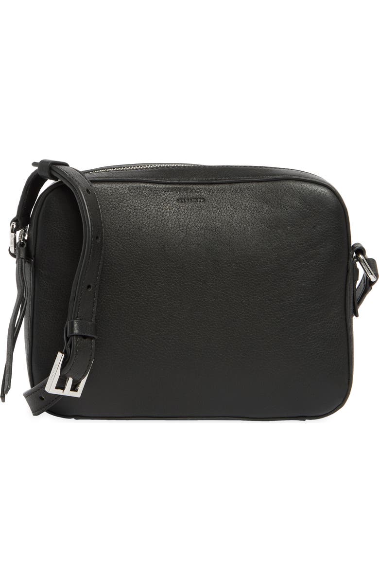 AllSaints Captain Leather Square Crossbody Bag, Main, color, Black