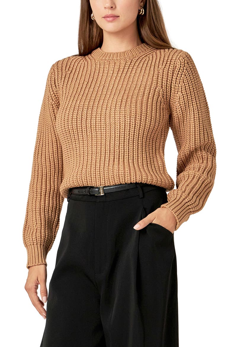 Crewneck Crop Sweater, Alternate, color, CAMEL