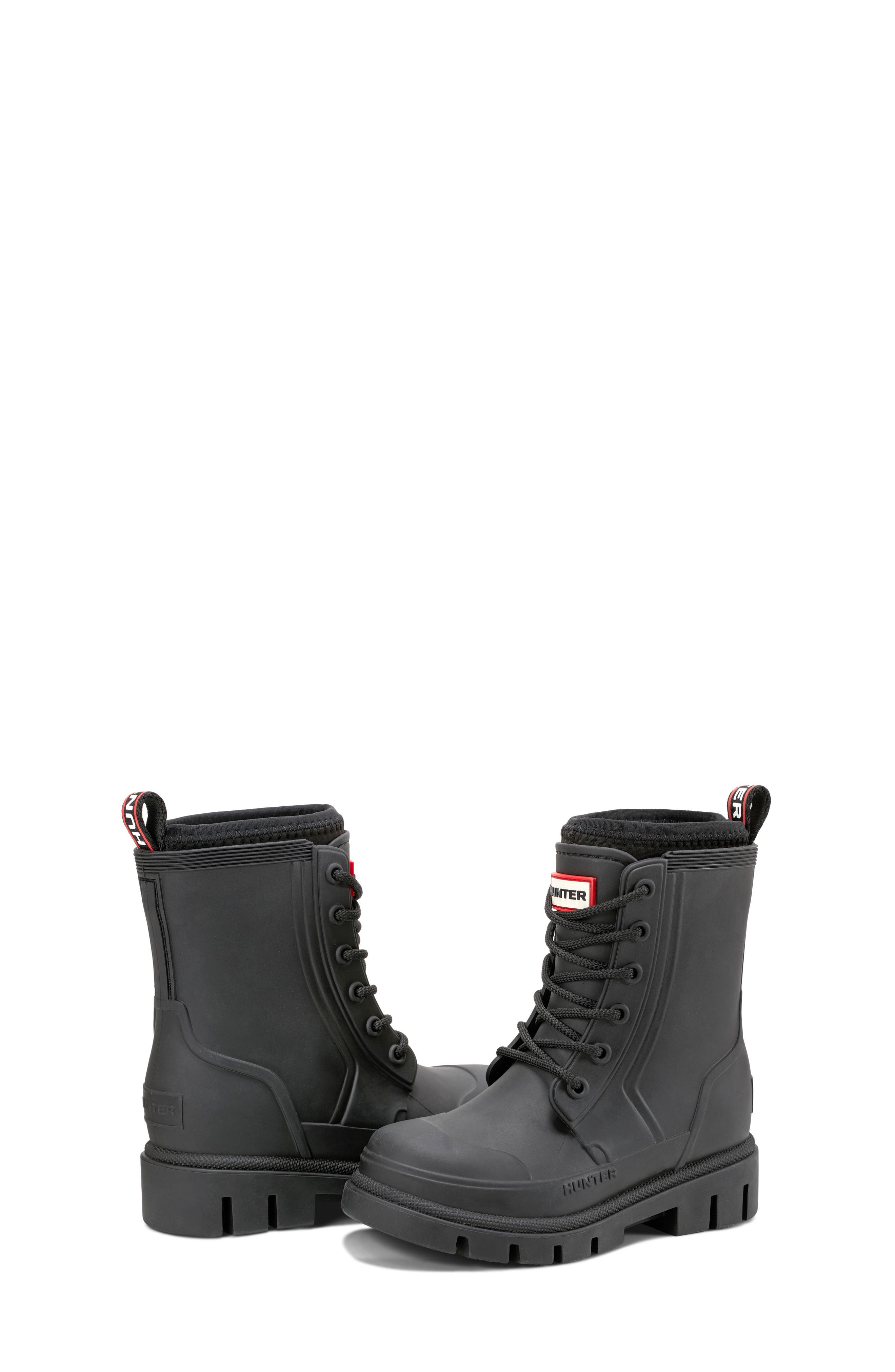 Hunter Kids' Stomper Lace-Up Boot, Alternate, color, Black/Black/White/Red
