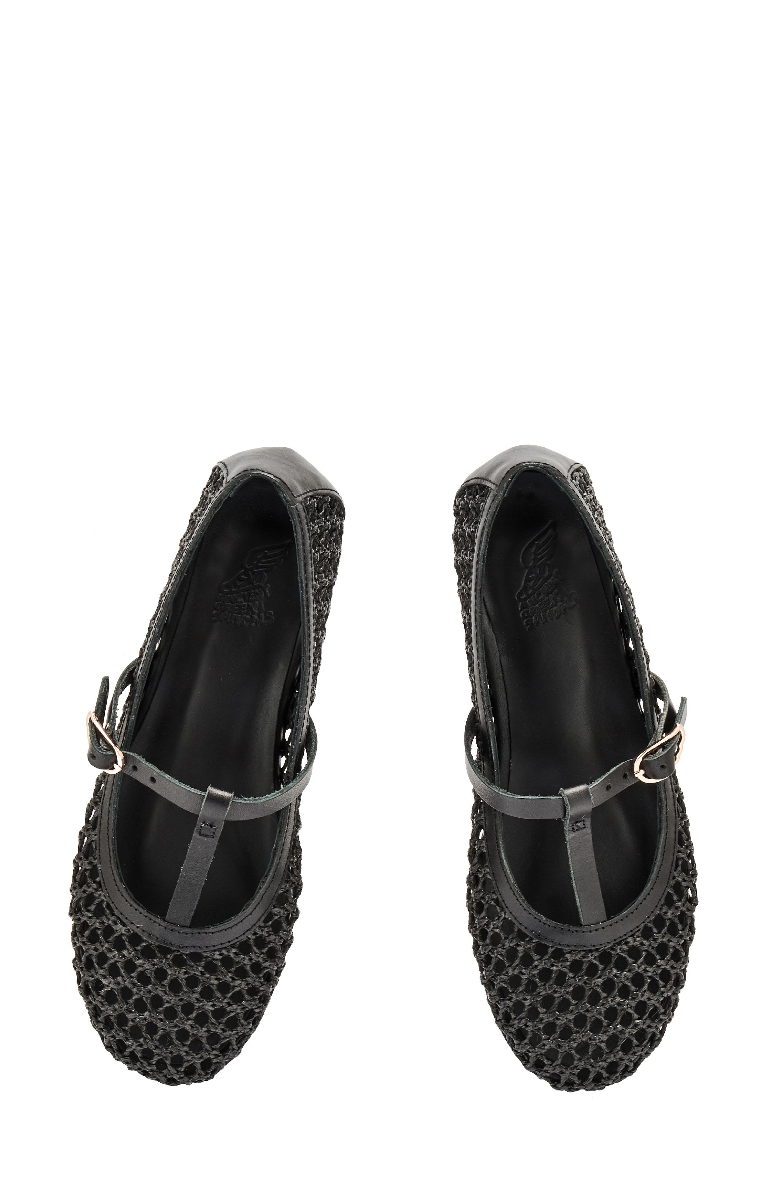 Ancient Greek Sandals Aerati T-Strap Raffia Flat, Alternate, color, Black