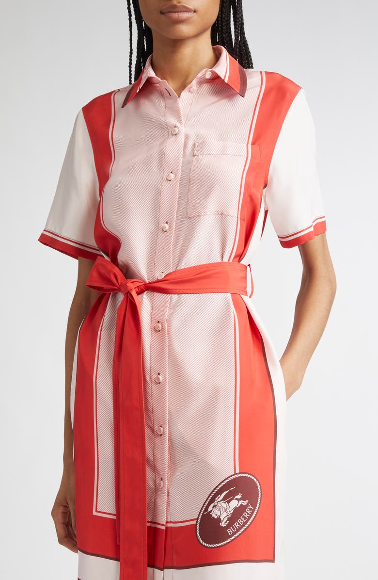 Burberry Scarf Print Short Sleeve Silk Shirtdress, Alternate, color, Box Ip Pattern
