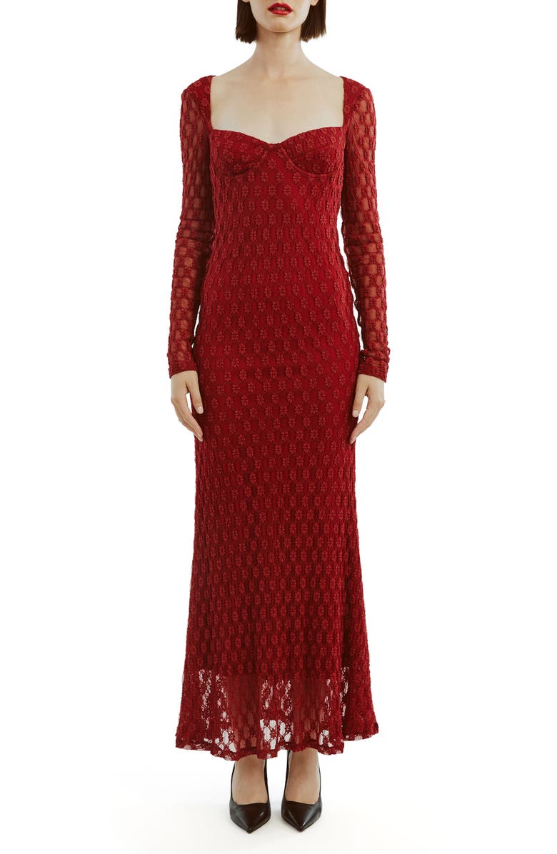 Bardot Avah Long Sleeve Mesh Overlay Dress, Main, color,