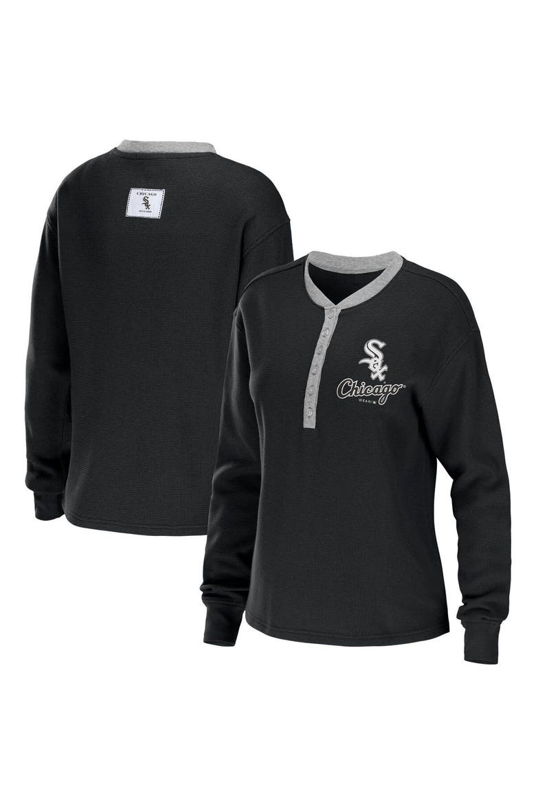 Women's WEAR by Erin Andrews Black Chicago White Sox Waffle Henley Long Sleeve T-Shirt, Main, color, Black