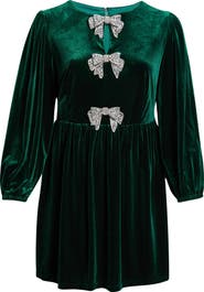 SUGARLIPS Glow Bow Velvet Long Sleeve Dress