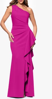 Xscape Evenings One-Shoulder Ruffle Scuba Crepe Gown