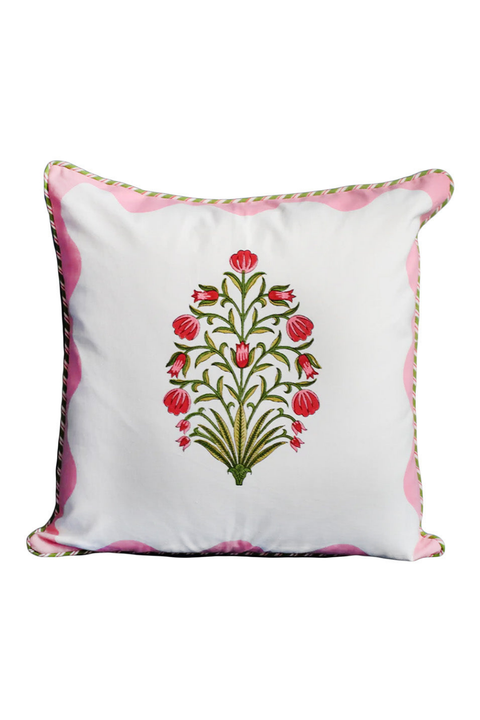 Pink Scallop Flora Blockprint Pillow - Cover Only