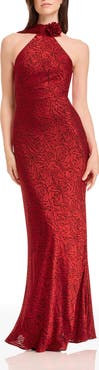 Dress the Population Olivia Floral Halter Gown