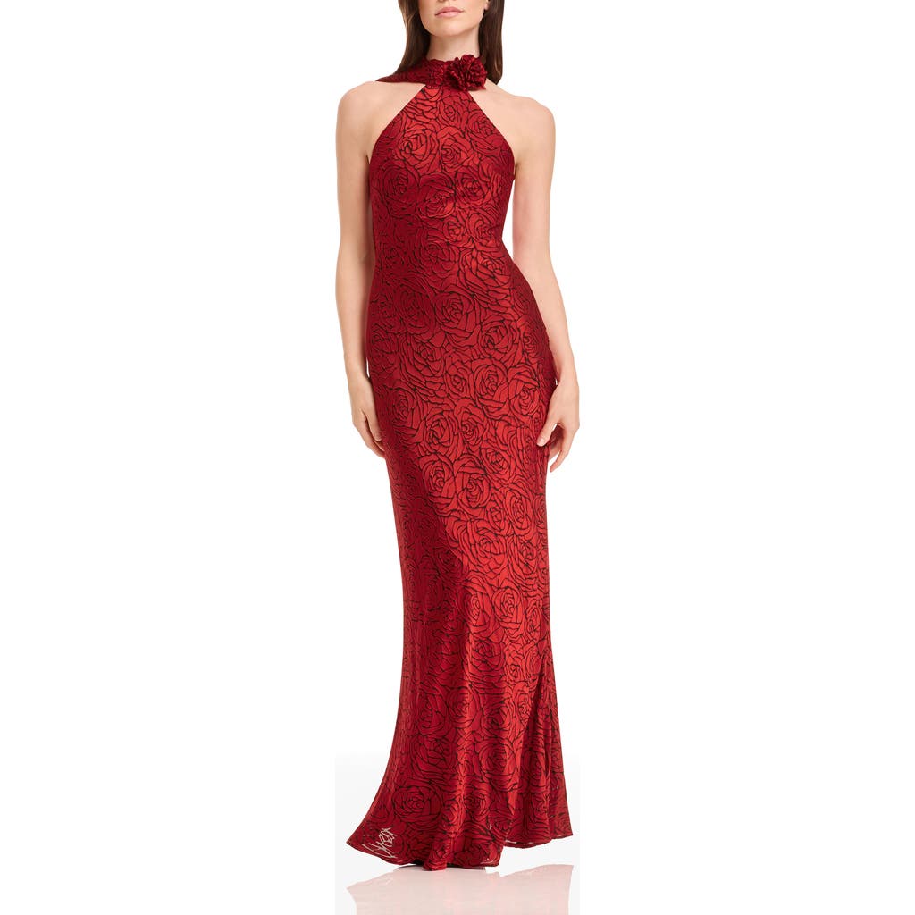 Dress The Population Olivia Floral Halter Gown In Red