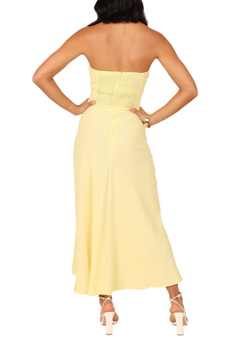 Rosetta Cutout Cotton & Linen Strapless Dress, Alternate, color, LEMON