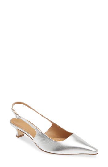 Aeyde Catrina Kitten Heel Slingback Pump In Silver