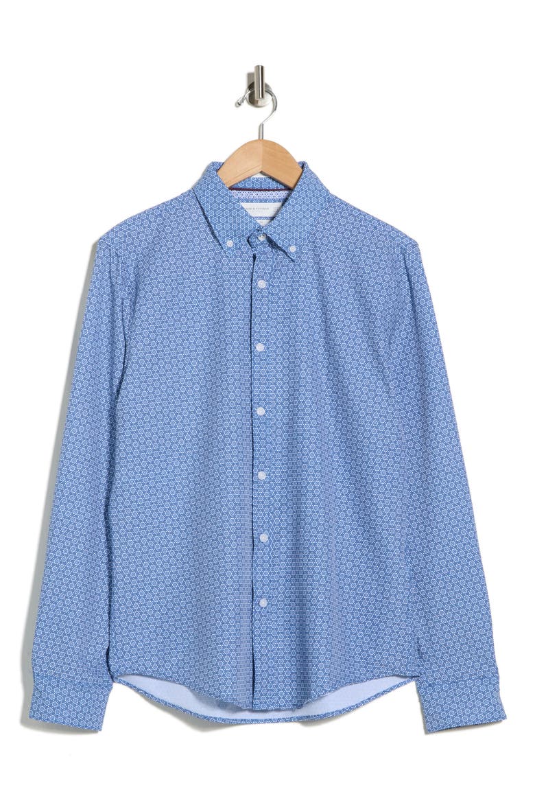 Polka Dot Stretch Button-Up Shirt, Alternate, color, BLUE/ WHITE