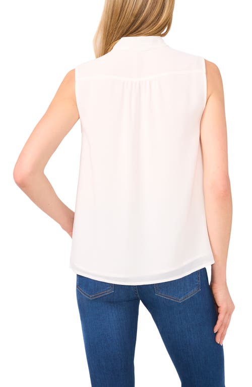 Cece Sleeveless Mandarin Collar Button-up Shirt In White