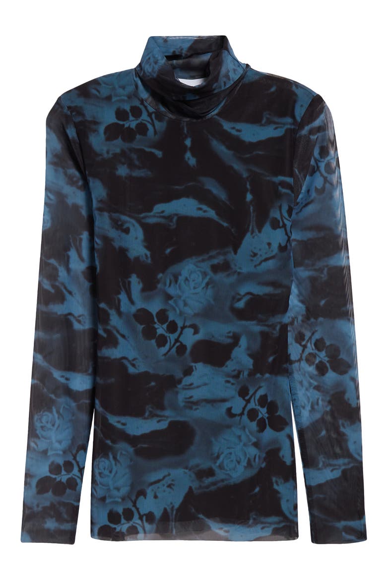 Floral Mesh Turtleneck, Alternate, color, BLUE SHADOW