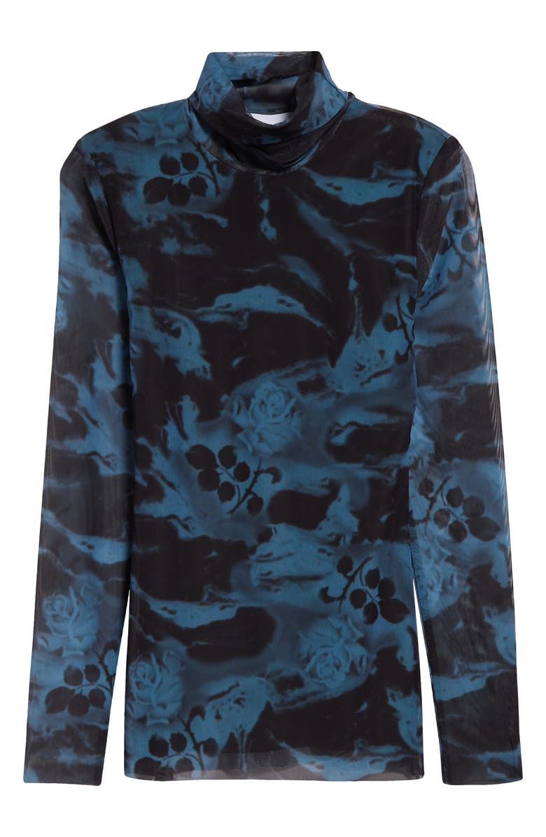 Ganni Floral Mesh Turtleneck, Alternate, color, 