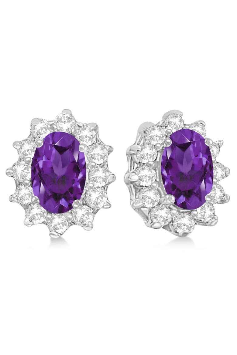 Oval Amethyst & Diamond Accented Earrings 14k, Main, color, 2.05ct/White Gold