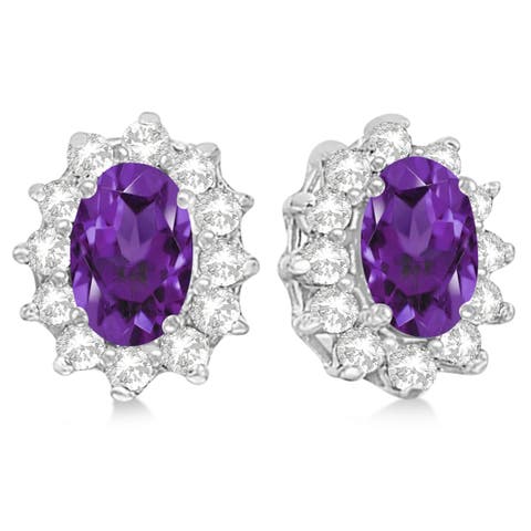 Oval Amethyst & Diamond Accented Earrings 14k