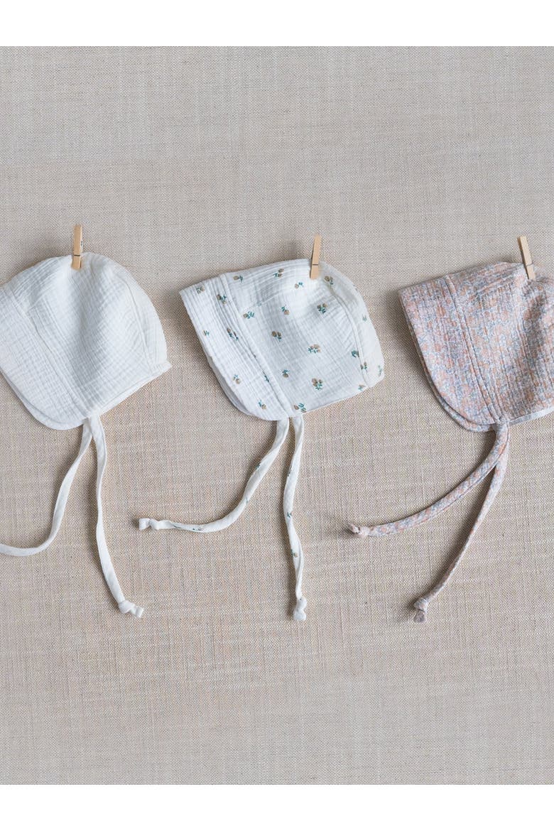 Organic Muslin Bonnet, Main, color, Palmer Floral / Dune + Laguna