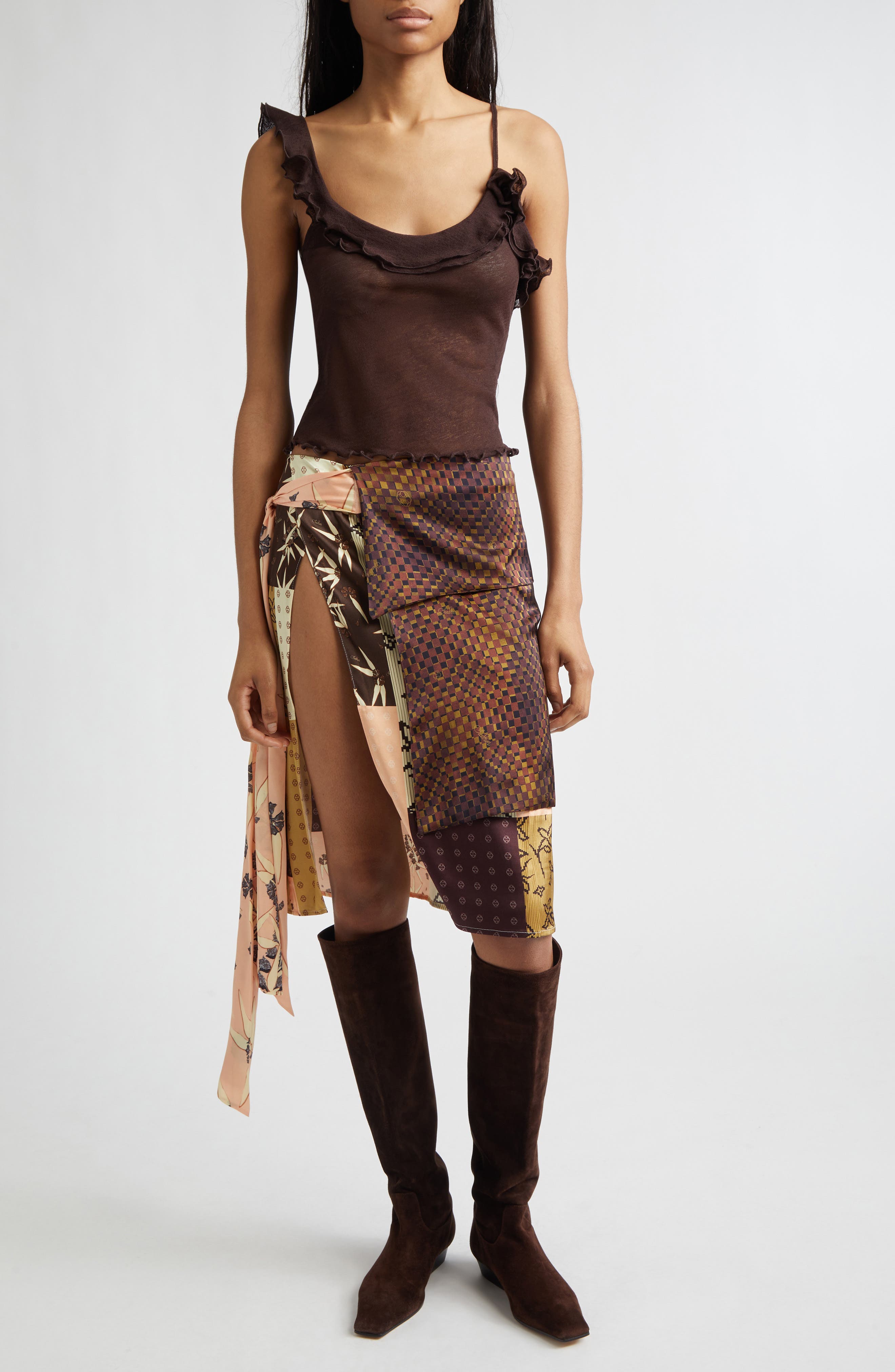 Zoe Patchwork Print Satin Skirt with Sash - image 2
