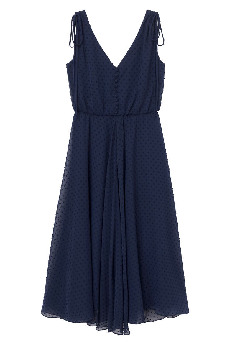 Hilary Clip Dot Chiffon Midi Dress, Alternate, color, NAVY