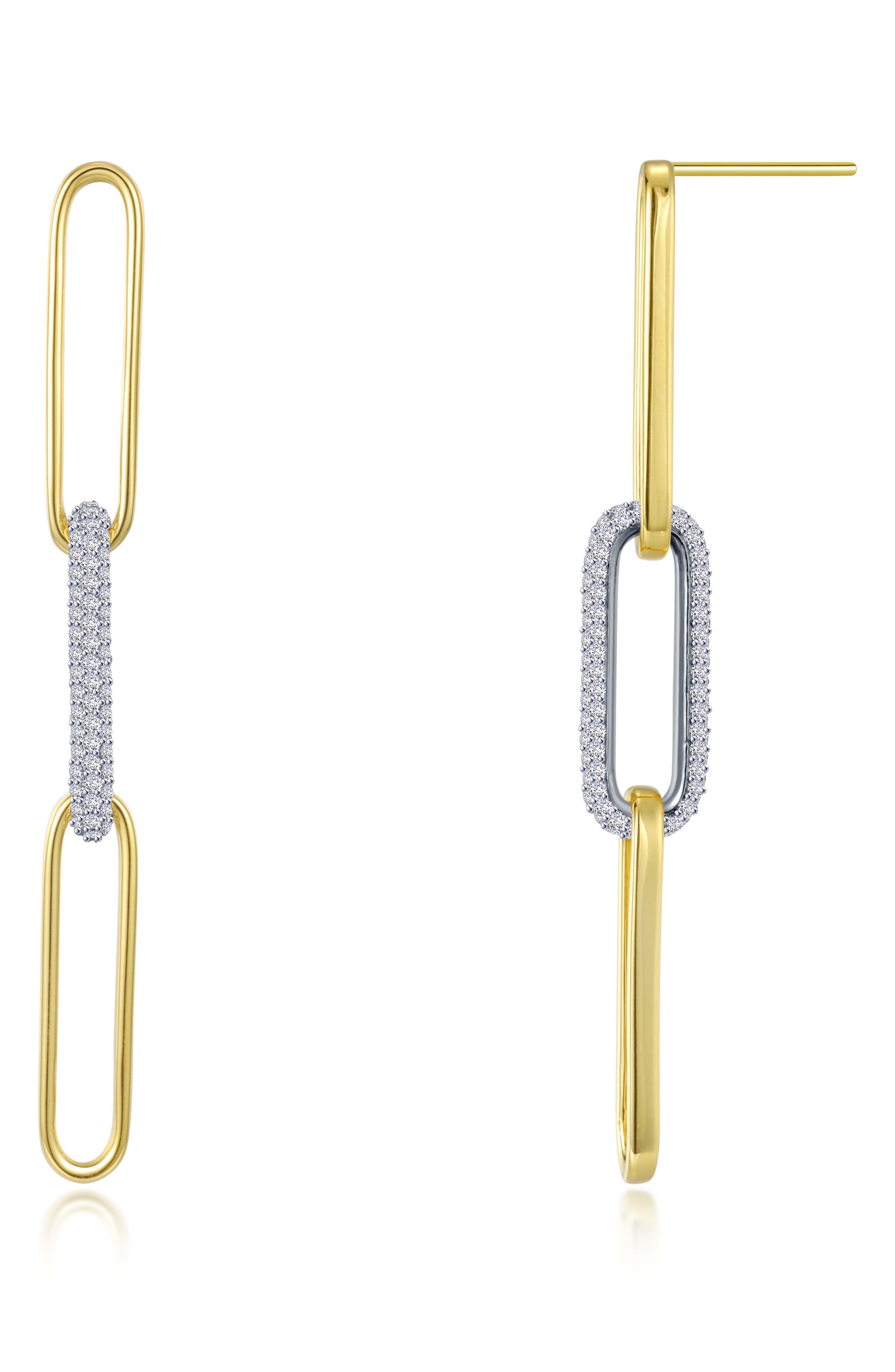 Lafonn Two-Tone Paperclip Link Simulated Diamond Drop Earrings