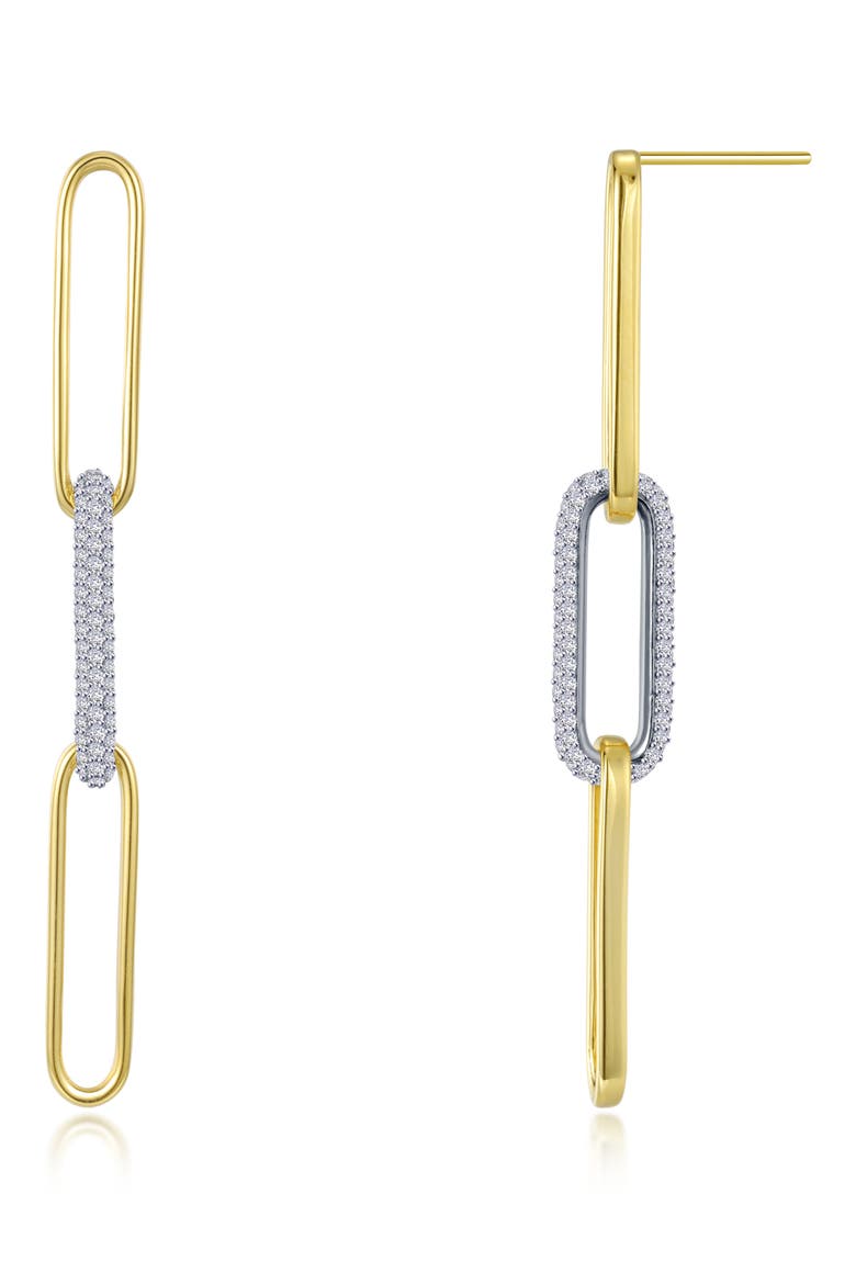 Two-Tone Paperclip Link Simulated Diamond Drop Earrings, Main, color, WHITE