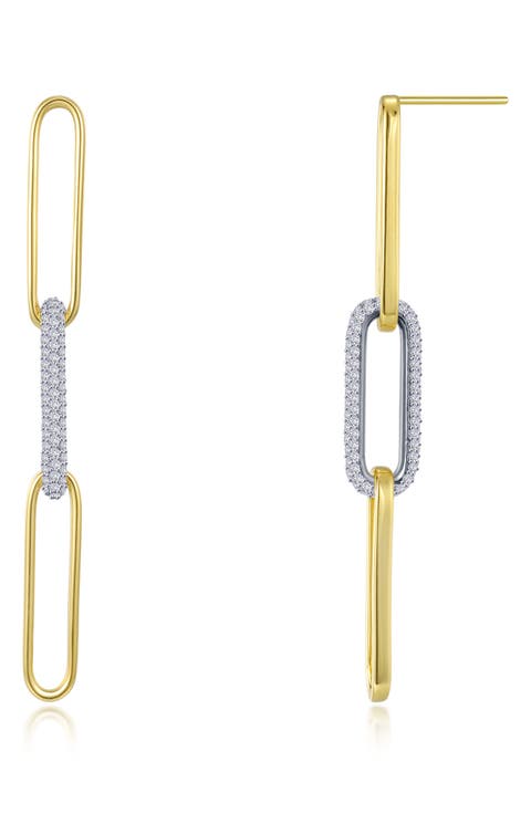 Two-Tone Paperclip Link Simulated Diamond Drop Earrings