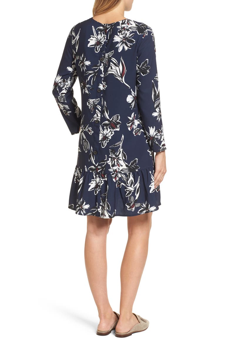 Button Back Ruffle Hem Dress, Alternate, color, NAVY FLORAL