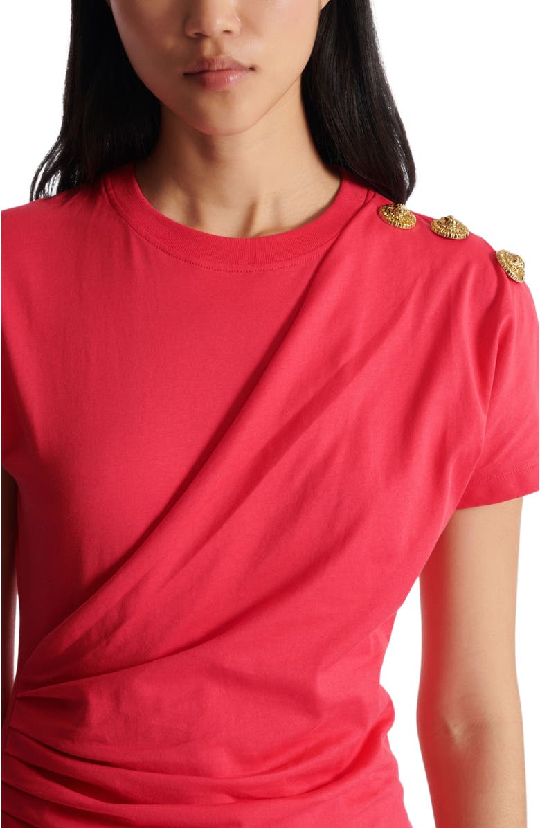 Balmain Draped T-shirt with buttons, Alternate, color, Pink