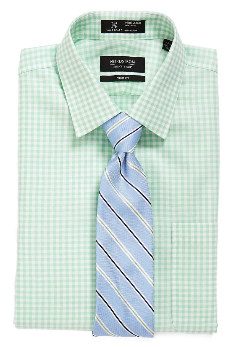 Nordstrom Smartcare™ Wrinkle Free Trim Fit Dress Shirt, Alternate, color, GREEN- ASH