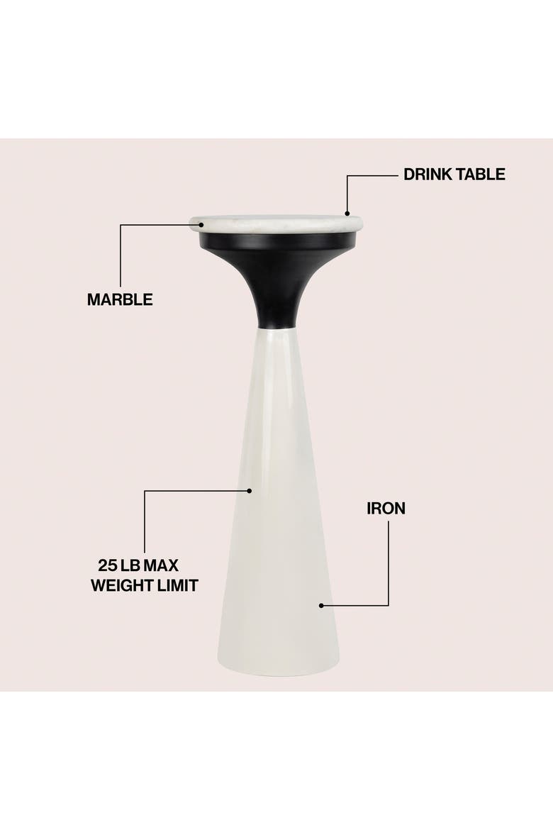 Oliver Metal Pedestal Drink Table with Marble Top, Small Round Accent End Table for Living Room, Alternate, color, White/Black